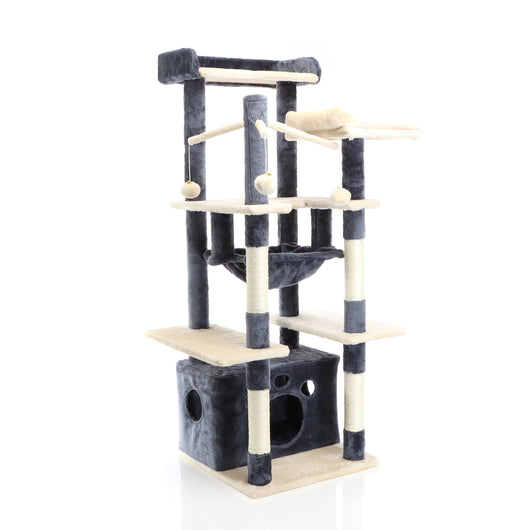 Fudajo Albero tiragraffi per gatti 134cm grigio scuro, con casetta e amaca