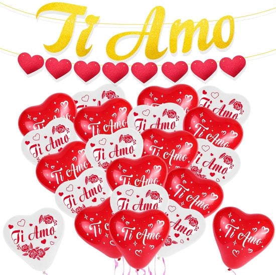 Decorazioni per San Valentino - Kit di Decorazione con Palloncini e Banner - Colori Vivaci - Palloncini in Latex - Decorazioni per Feste