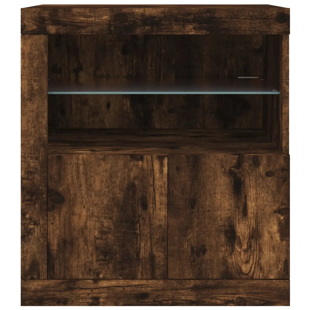 Credenza con Luci LED Rovere Fumo 60,5x37x67 cm 836620
