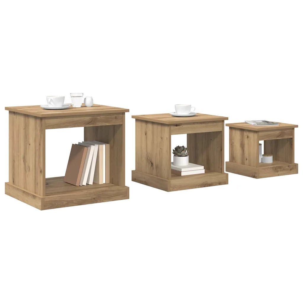 Tavolino da salotto 3 pcs Rovere artigianale Legno multistrato