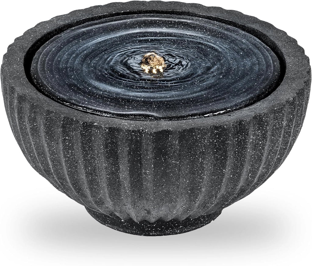Fontana da Giardino, Fontanella Elettrica da Interno ed Esterno con Luci e Flusso d'Acqua Regolabile, Fontana a Forma di Ciotola con Effetto di Pietra da Terrazza e Balcone