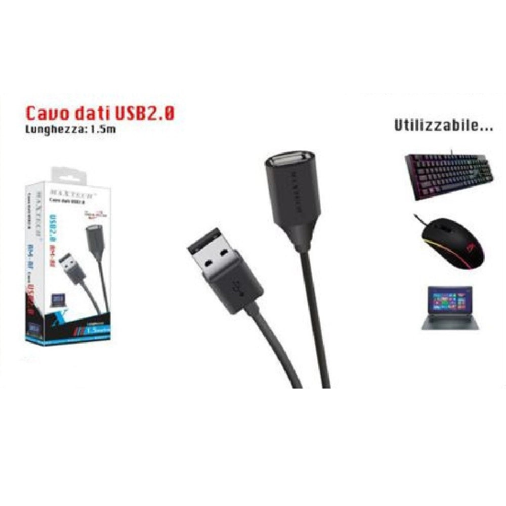 Trade Shop - Cavo Prolunga Usb 2.0 Maschio A Femmina Pc Computer 1,5mt Maxtech Usb2.0-mf1.5m -
