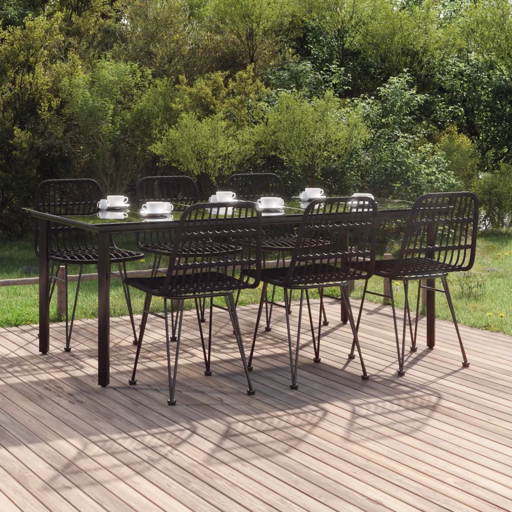 Set da Pranzo da Giardino 7 pz Nero in Polyrattan 3157899