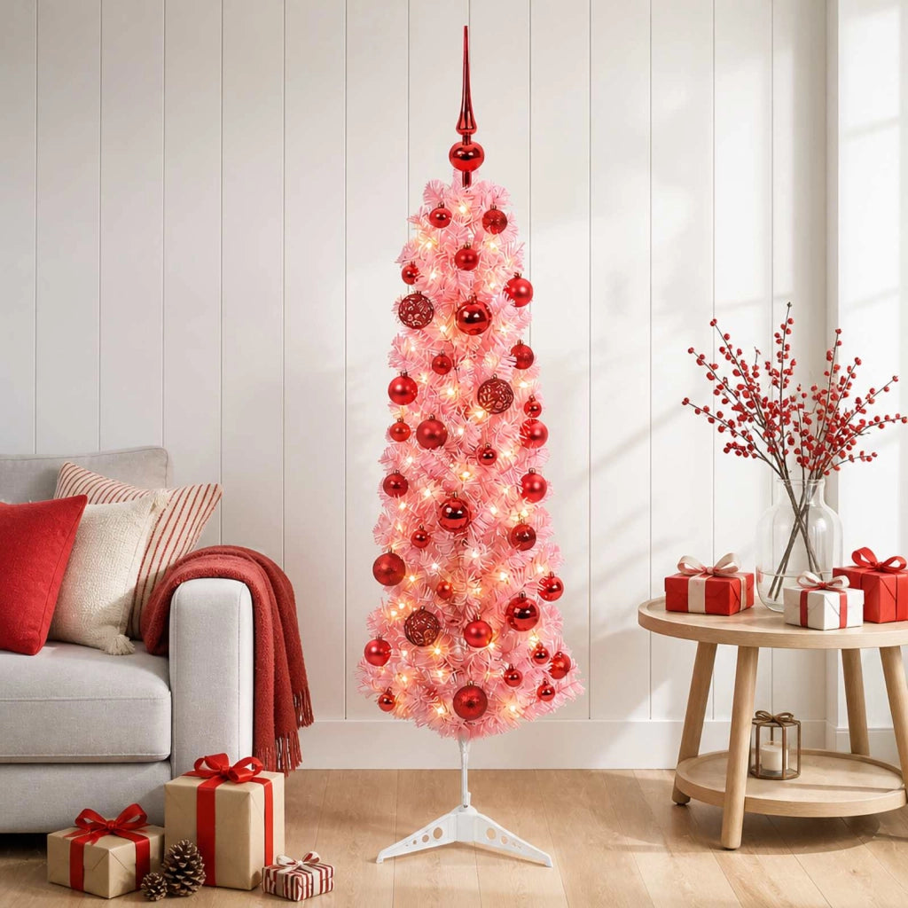 Albero di Natale artificiale sottile con palline 150 cm 150 LED 3461086