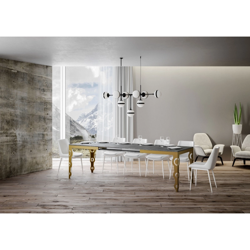 Tavolo allungabile 90x160/264 cm Karamay Evolution telaio Oro - Cemento