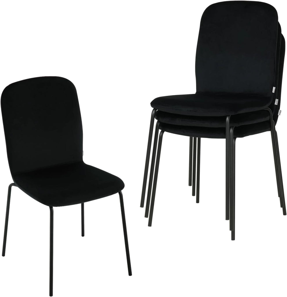 Sedie Sala da Pranzo 4 Pezzi, Sedie da Cucina, Sedie da Pranzo con Schienale, Senza Braccioli, per Soggiorno, Camera da Letto, in Velluto e Metallo, Nero, EZS41sz-4