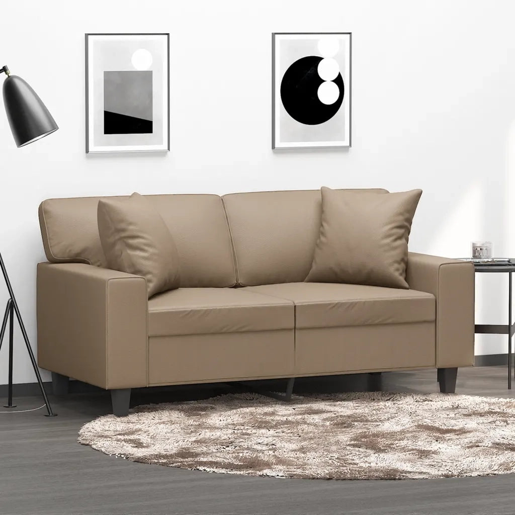 Divano | Divano da soggiorno | Sofa a 2 Posti con Cuscini Cappuccino 120 cm in Similpelle