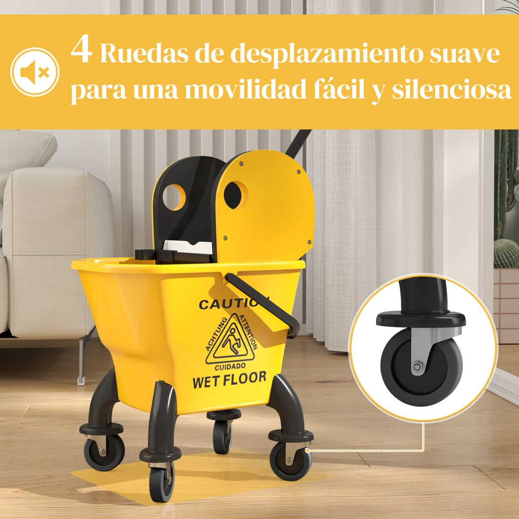 Secchio Strizzatore con Ruote e Fregona Inclusa ¨C Zephmum ¨C Giallo 26L