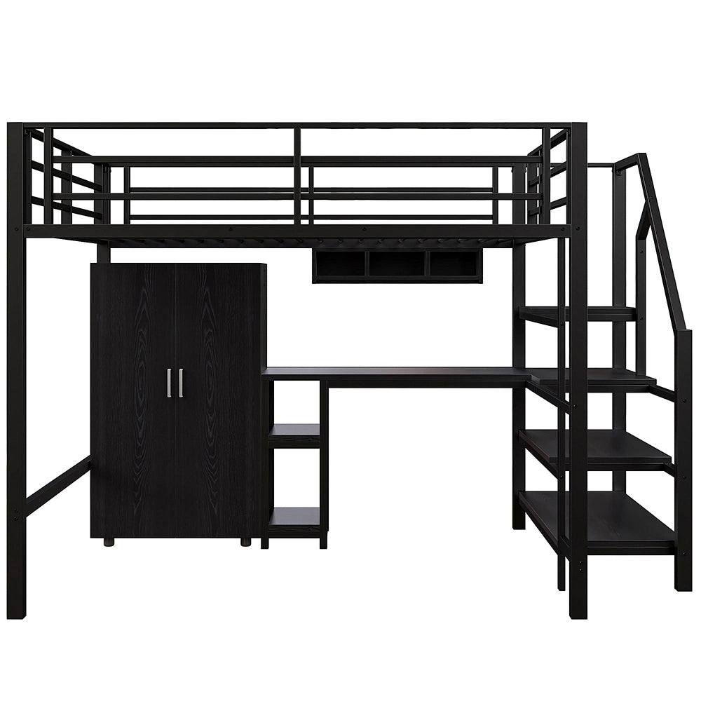 Letto mezzanino 140x200cm - Xylo - nero, armadio, organizzazione pratica
