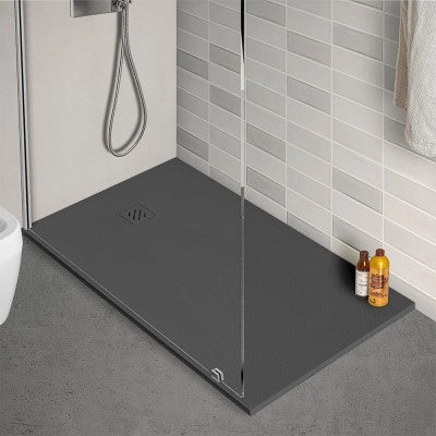 Piatto doccia 70x120 cm antracite effetto pietra in resina riducibile Karen