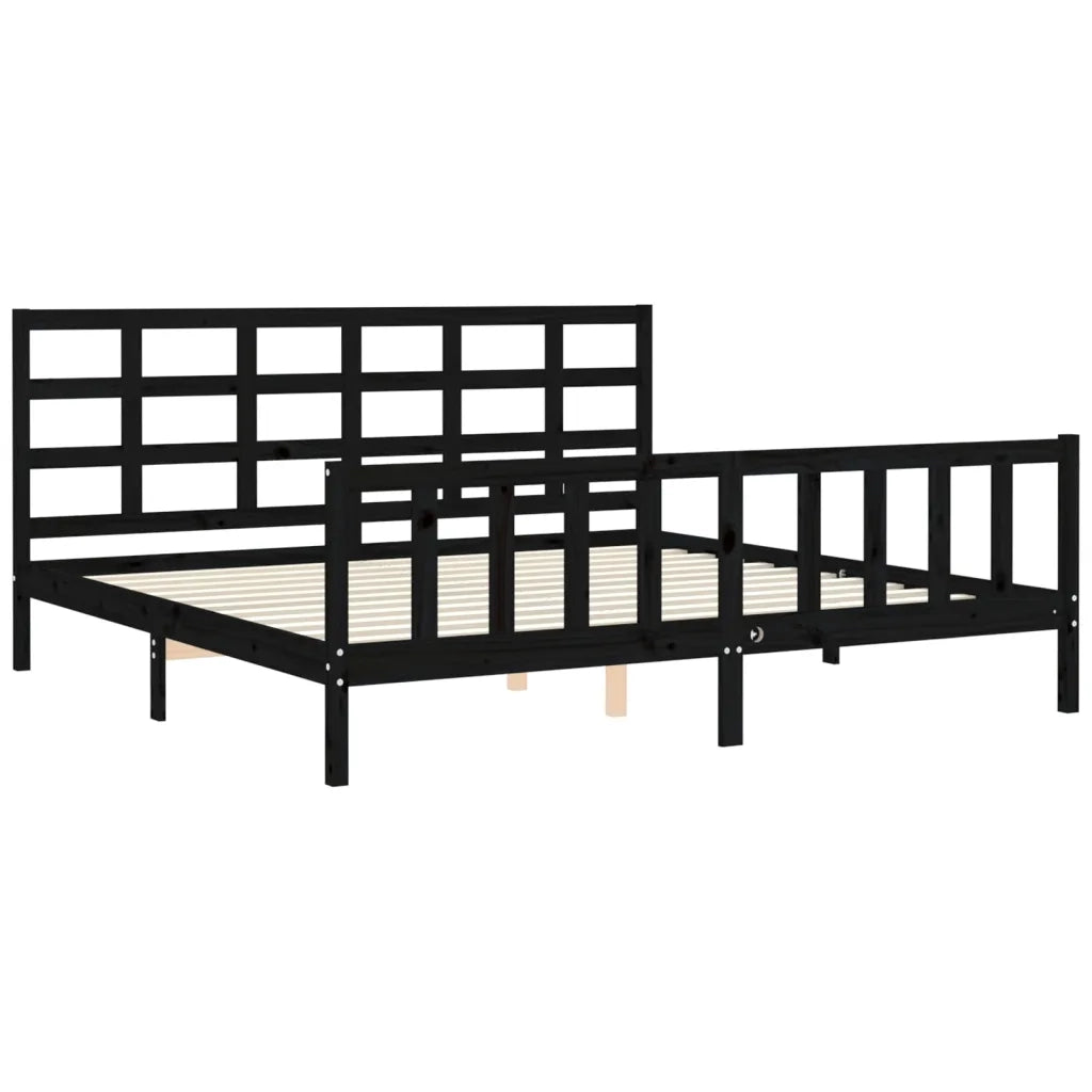 Giroletto con Testiera-Struttura Letto con testiera Nero 200x200 cm in Legno Massello 555993
