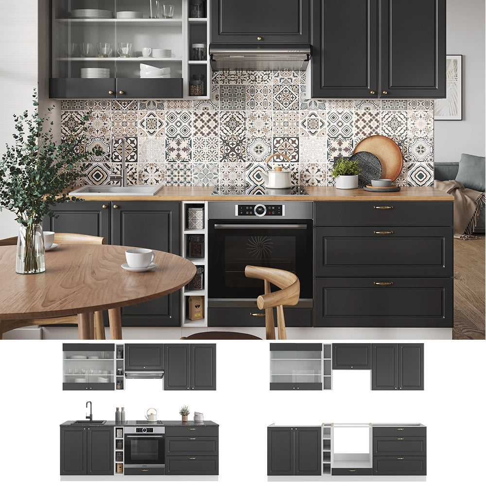 Cucina componibile Fame-Line Antracite-oro/Bianco 235 cm, PL Marmo Vicco
