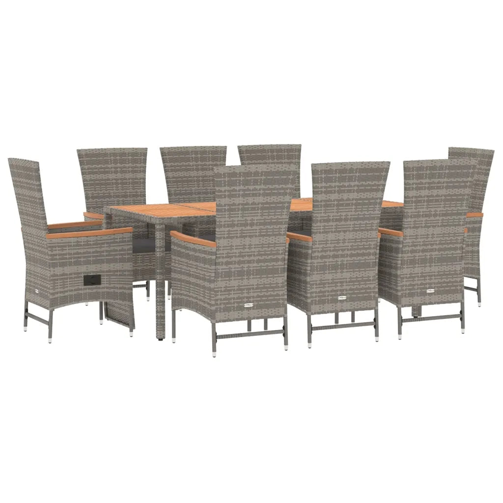 Set da Pranzo da Giardino 9 pz con Cuscini in Polyrattan Grigio 3157554