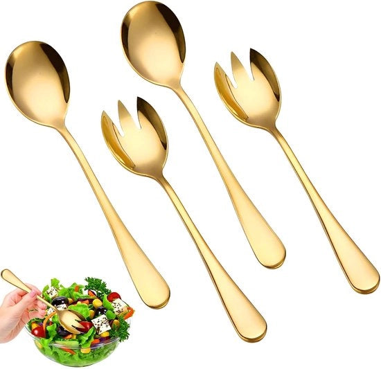 Quattro Stuks Forchette per Insalata in Acciaio Inossidabile - Forchetta e Cucchiaio per Servire - Cucchiaio Multifunzionale - Servizio per Buffet - Grande Servizio per Servire - Design Laccato per Cucina e Sala da Pranzo Casa
