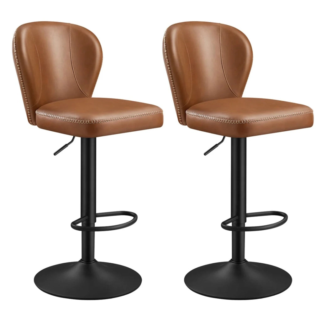 Sgabello da bar girevole a 360° set da 2 altezza regolabile schienale in PU con cuciture stile moderno di metà secolo per cucina/bar facile da montare marrone 12_0005382