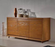 Credenza in frassino chiaro poro aperto semilucido 3 porte con con piede tornito l.179 p.46 h.87,5 - Mobili 2G