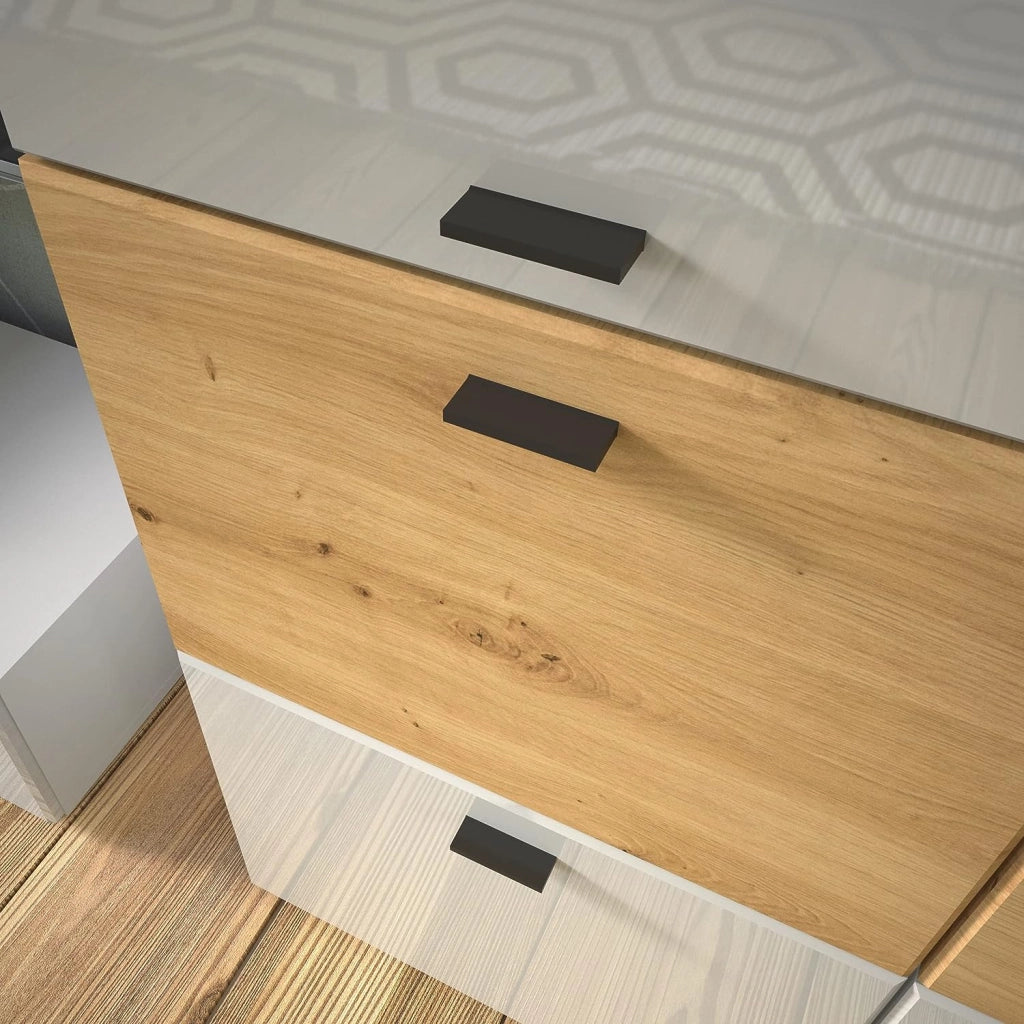 Mobile Comò soggiorno Mila buffet con 2A 4C cm150x40x81h  bianco lucido rovere
