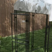 Recinto per Cani da Esterno con Tetto e Porta a 2 Sezioni in Metallo, 239x121x183cm, Argento