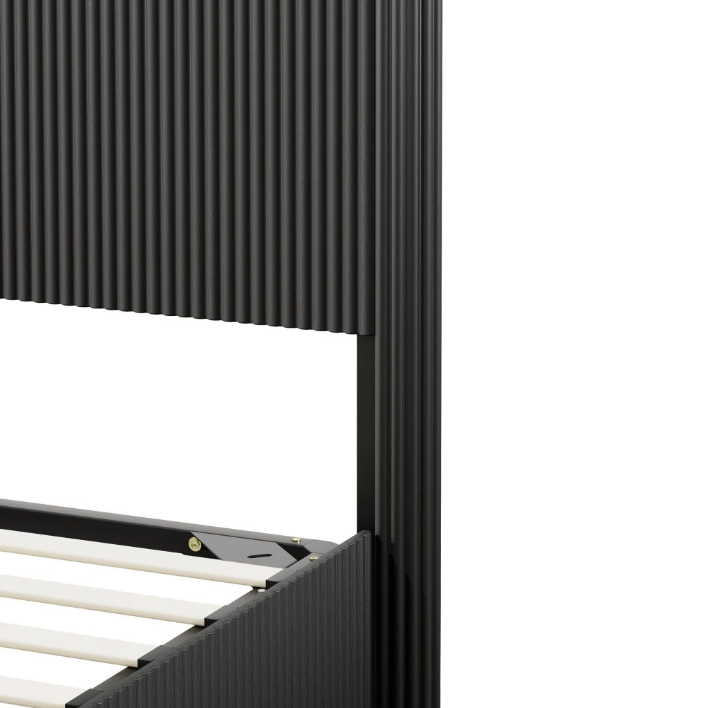 Letto 140x200 cm con contenitore e sollevamento idraulico in MDF e metallo nero