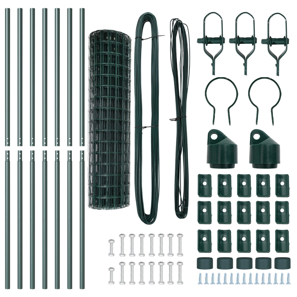 Recinzione Euro con 7 Post 1x10 m Acciaio Galvanizzato Verde