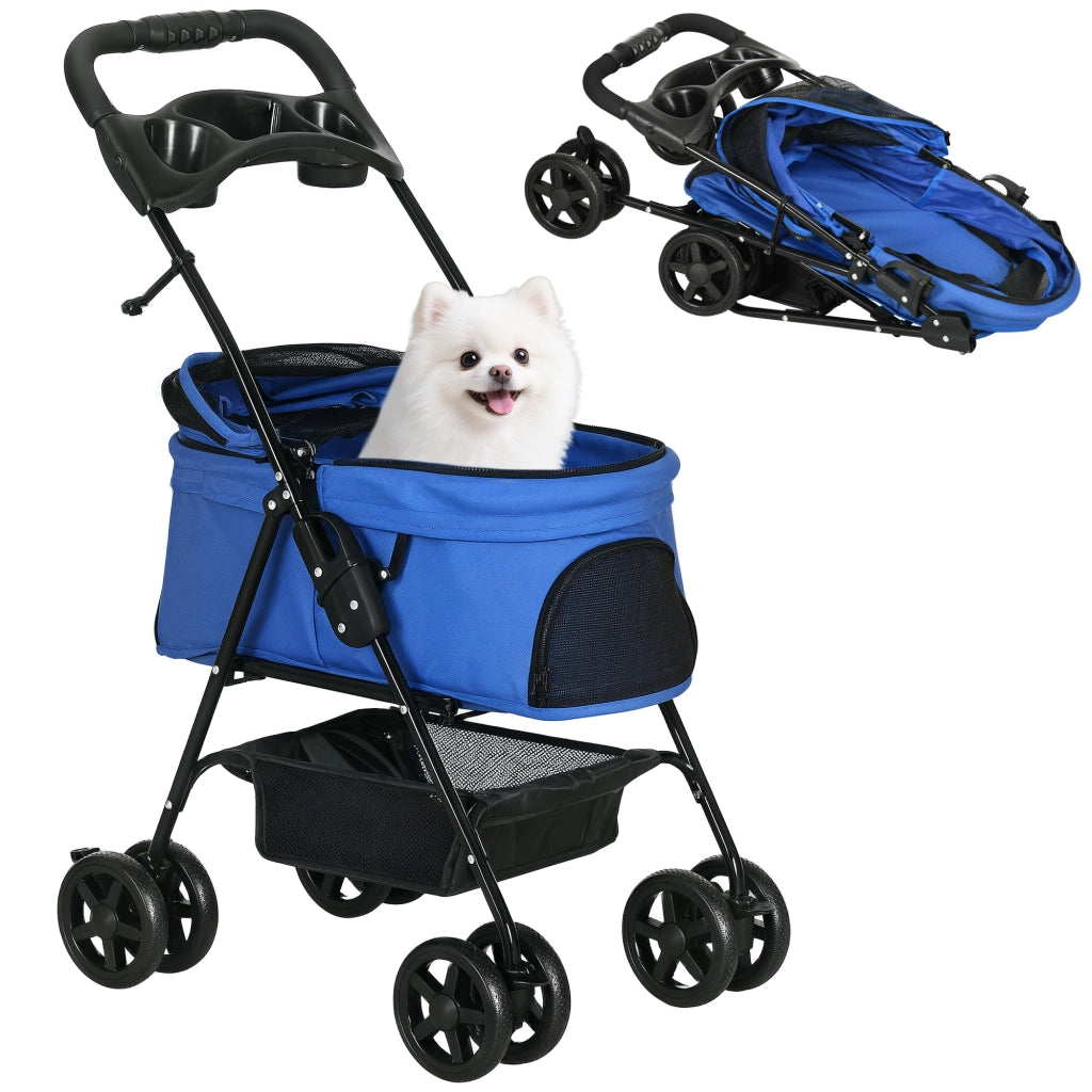 Carrello per Cani con Ruote e Cestino di Stoccaggio ¨C Zephmum ¨C 67x45x96 cm Blu