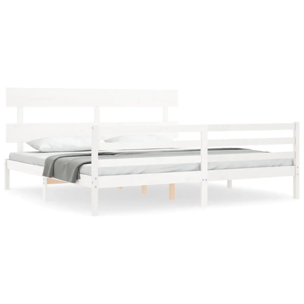 Giroletto con Testiera Bianco 200x200 cm in Legno Massello 3195112