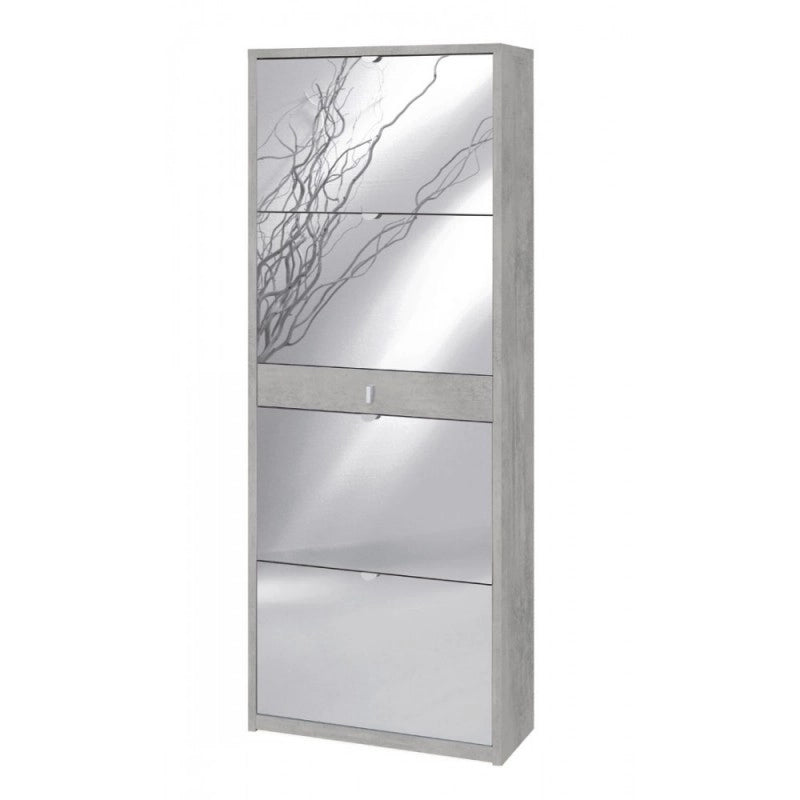 Scarpiera quattro ante a specchio un cassetto Beton Cemento 63x29x h164 cm