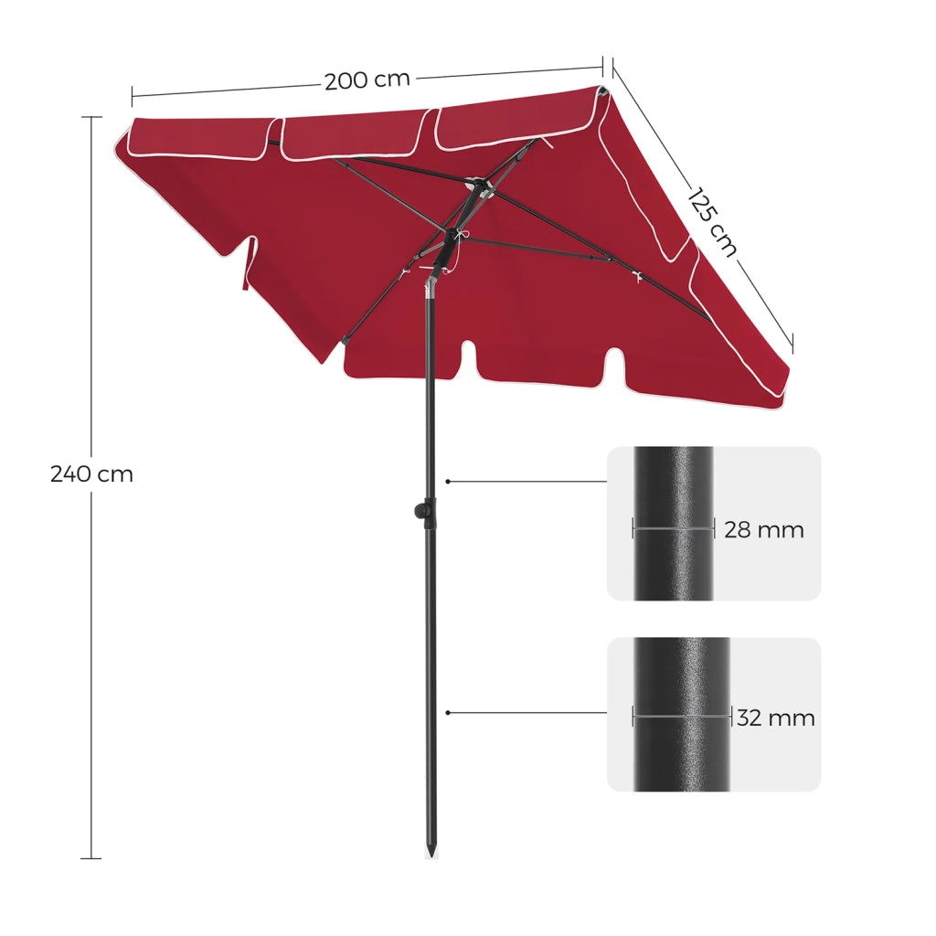Ombrellone da balcone rettangolare 2 x 1,25 m Protezione UPF 50+ ombrellone in tela con copertura borsa per il trasporto terrazza giardino senza base rosso 12_0001750