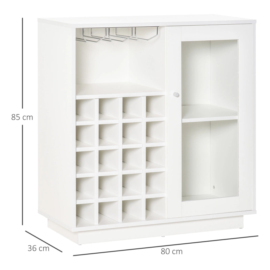 Credenza con Cantinetta 20 Bottiglie 80x36x85 cm con Porta Calici e Armadietto Bianco