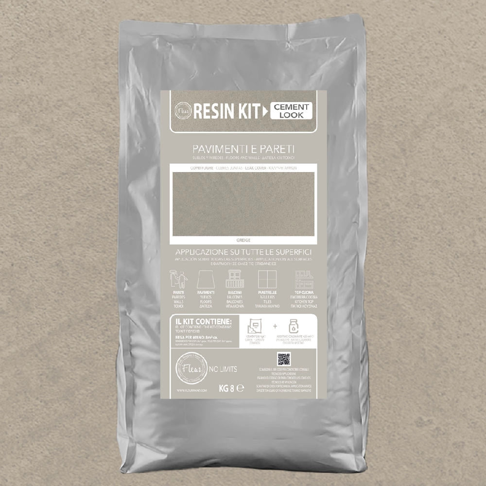 Kit Resina Cemento Fleur in Polvere per Pavimenti Pareti Piastrelle Formato: 8 Kg, Colore: Greige