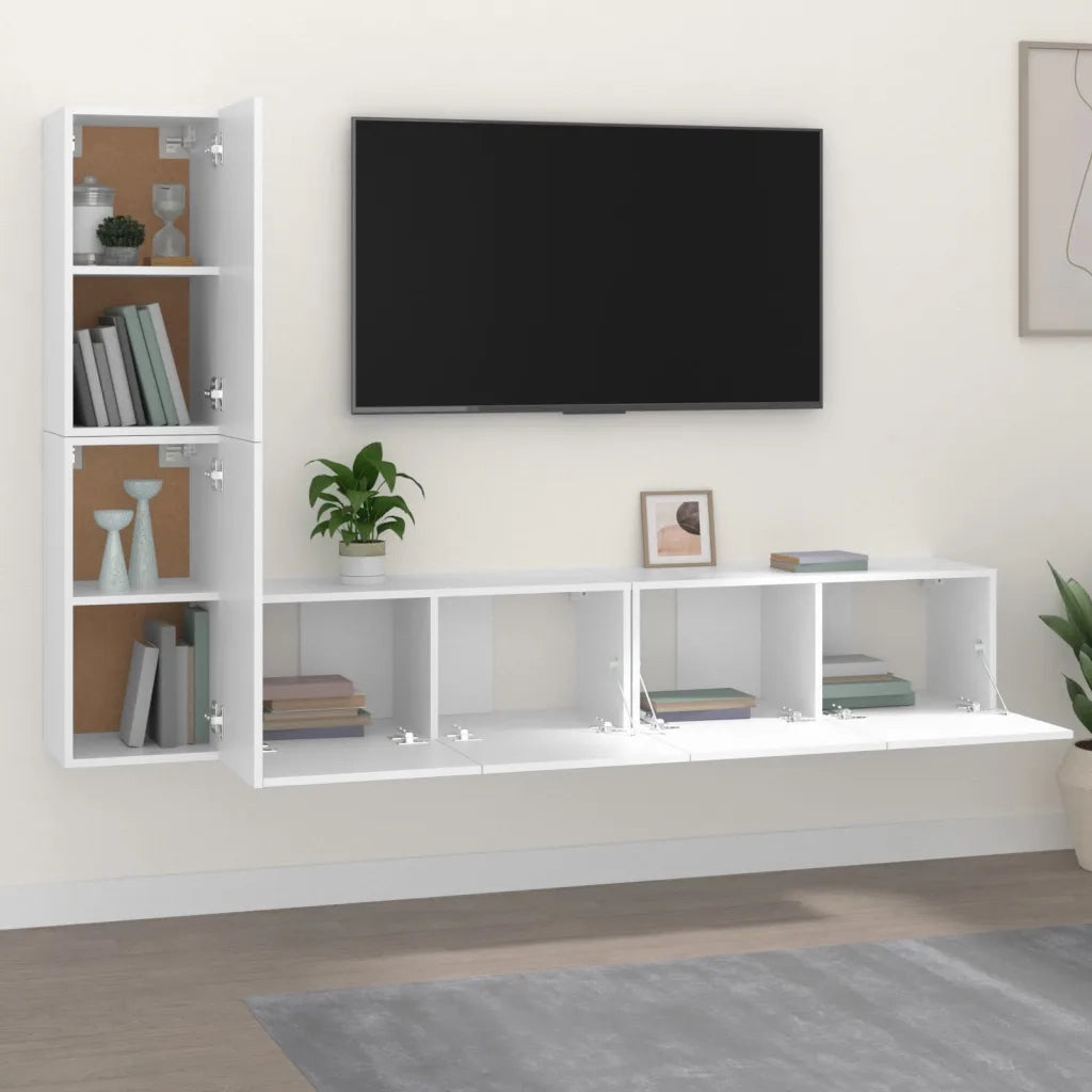 Set di Mobili Porta TV 4 pz Bianco in Legno Multistrato 3114310