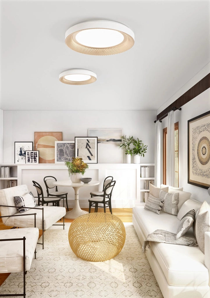 Plafoniera in metallo colore bianco opaco + oro opaco Hive LED 40W CCT 3000K 4000K CRI?90 220-240V 50/60Hz 3200Lm d.50cm