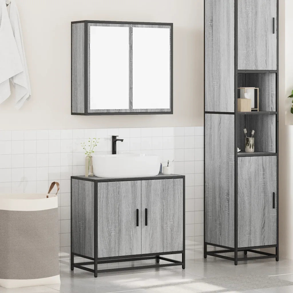 Set Mobili da Bagno 2 pz Grigio Sonoma in Legno Multistrato
