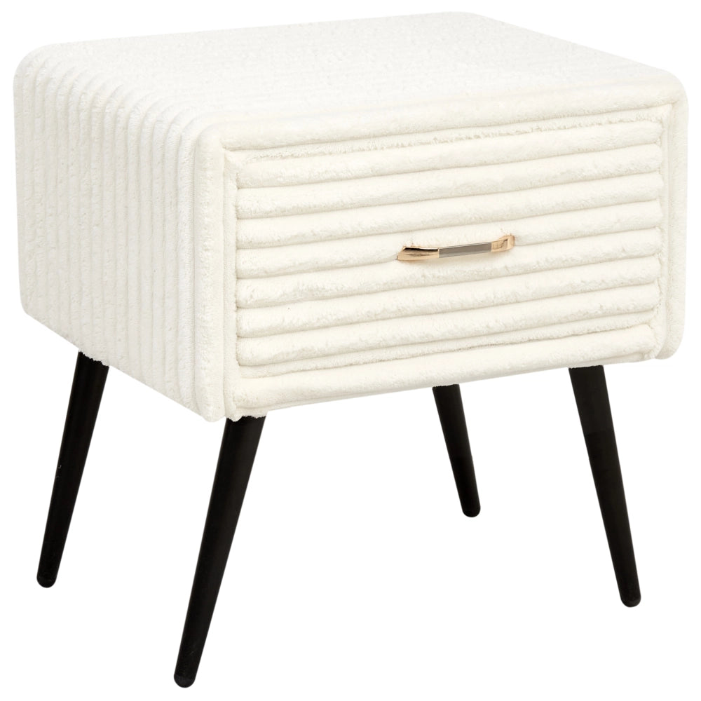 Comodino con rivestimento in velluto bianco con 1 cassetto Mobili per camera da letto dal design minimalista