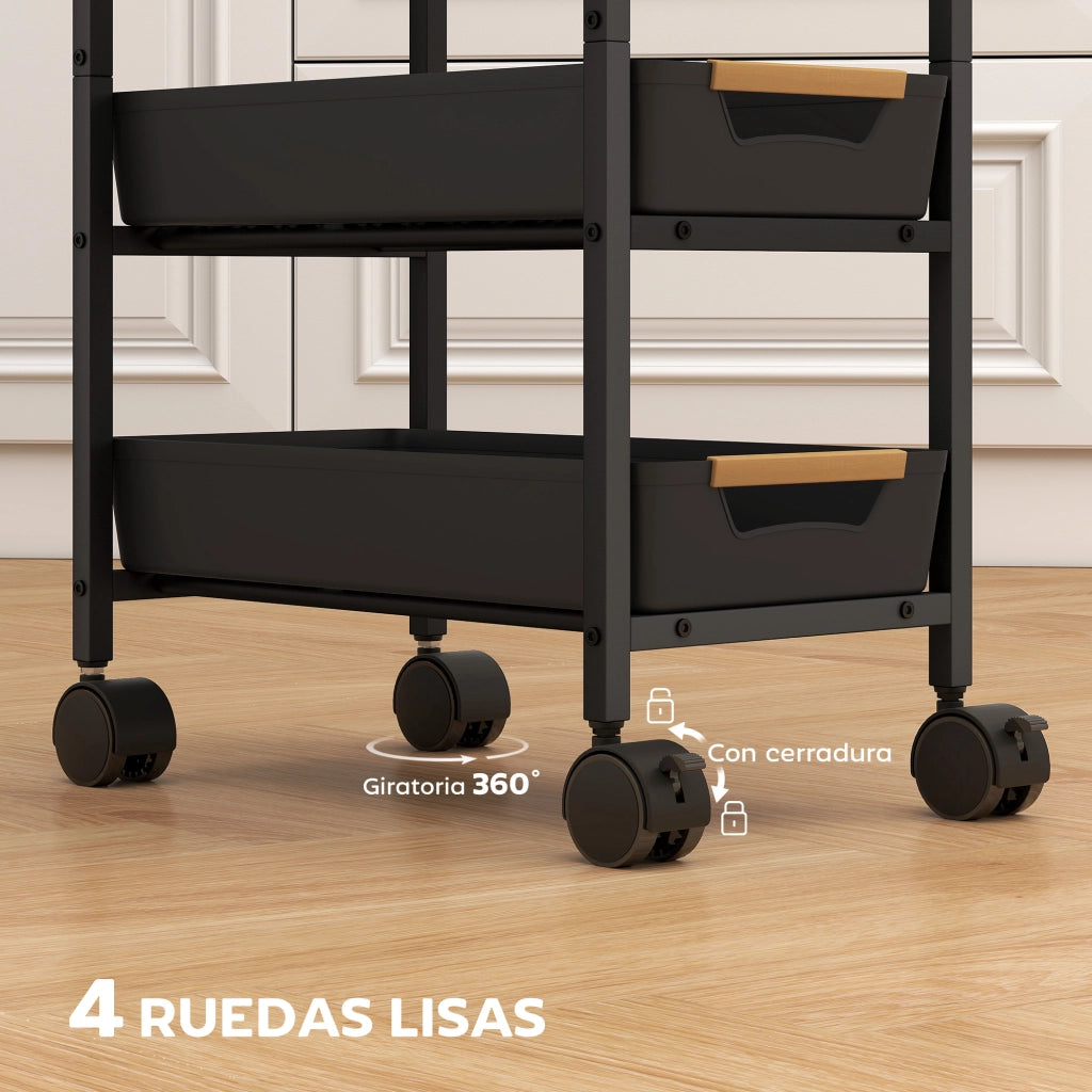 Carro da cucina con cassetti e ruote ¨C Zephmum ¨C Nero eff. legno 39.5x24x82 cm
