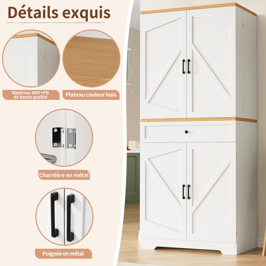 Dispensa alta con ripiani aperti e cassetti in MDF bianco per cucina soggiorno e lavanderia 80 × 40 × 180 cm