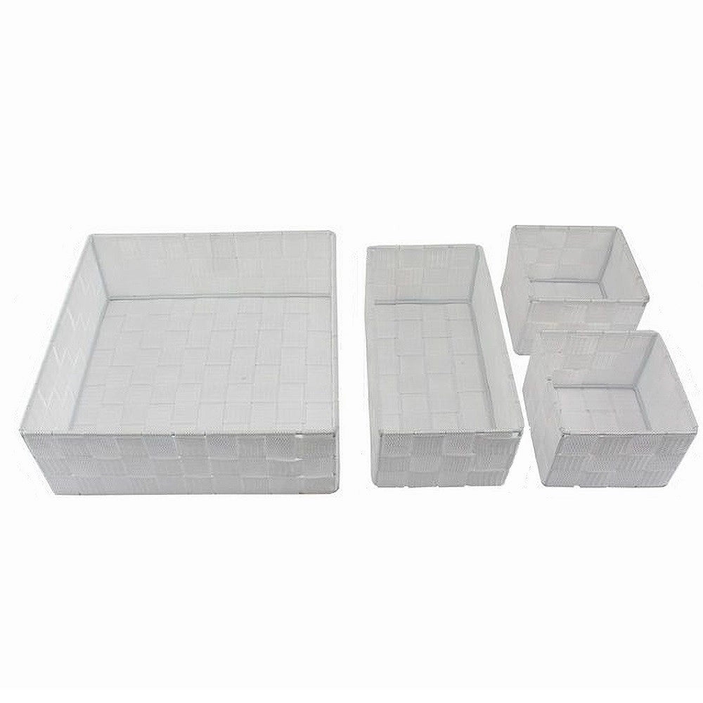Trade Shop - Set 4 Pezzi Contenitori Bianco Scatola In Tessuto Organizer Porta Oggetti 79061 -