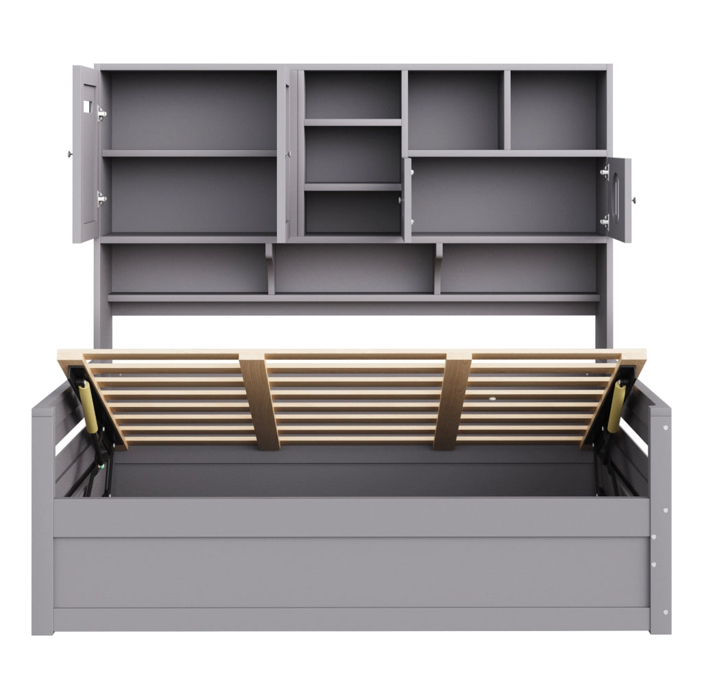 Letto singolo multifunzione con contenitore idraulico e vani portaoggetti 90x200 cm