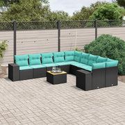 Set Divani da Giardino 11 pz con Cuscini Nero in Polyrattan 3225637