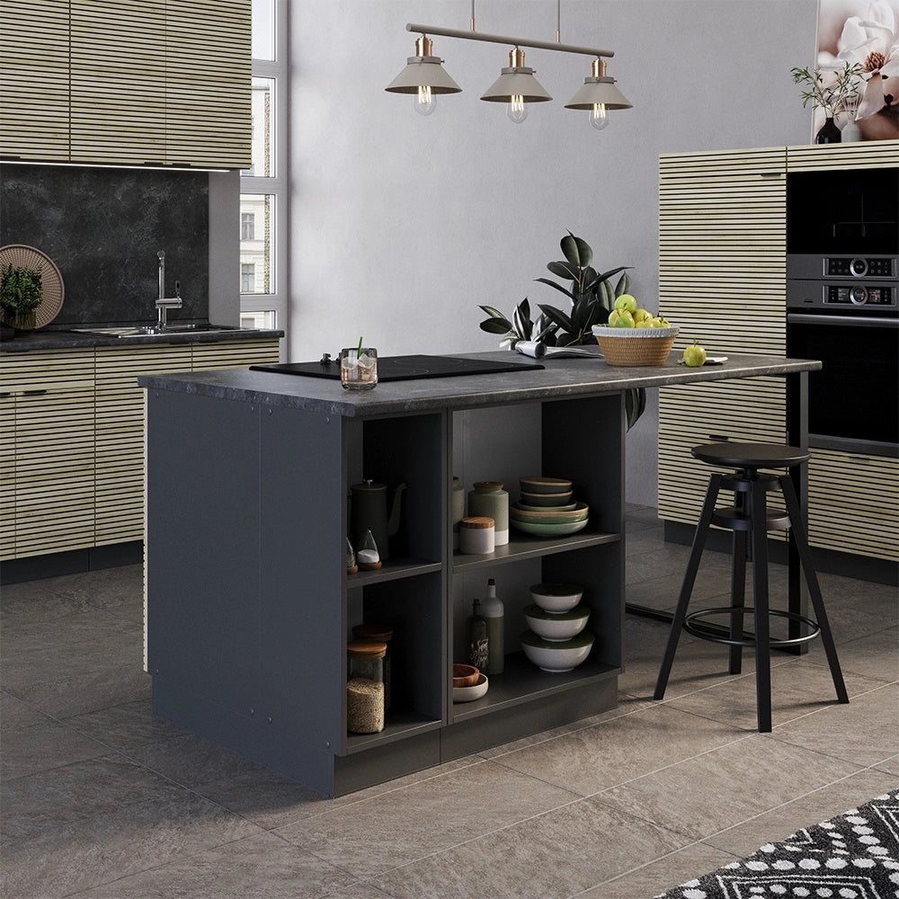 Isola cucina Fame-Line Pannello in quercia/Antracite 90 cm con cassetto, senza piano di lavoro Vicco