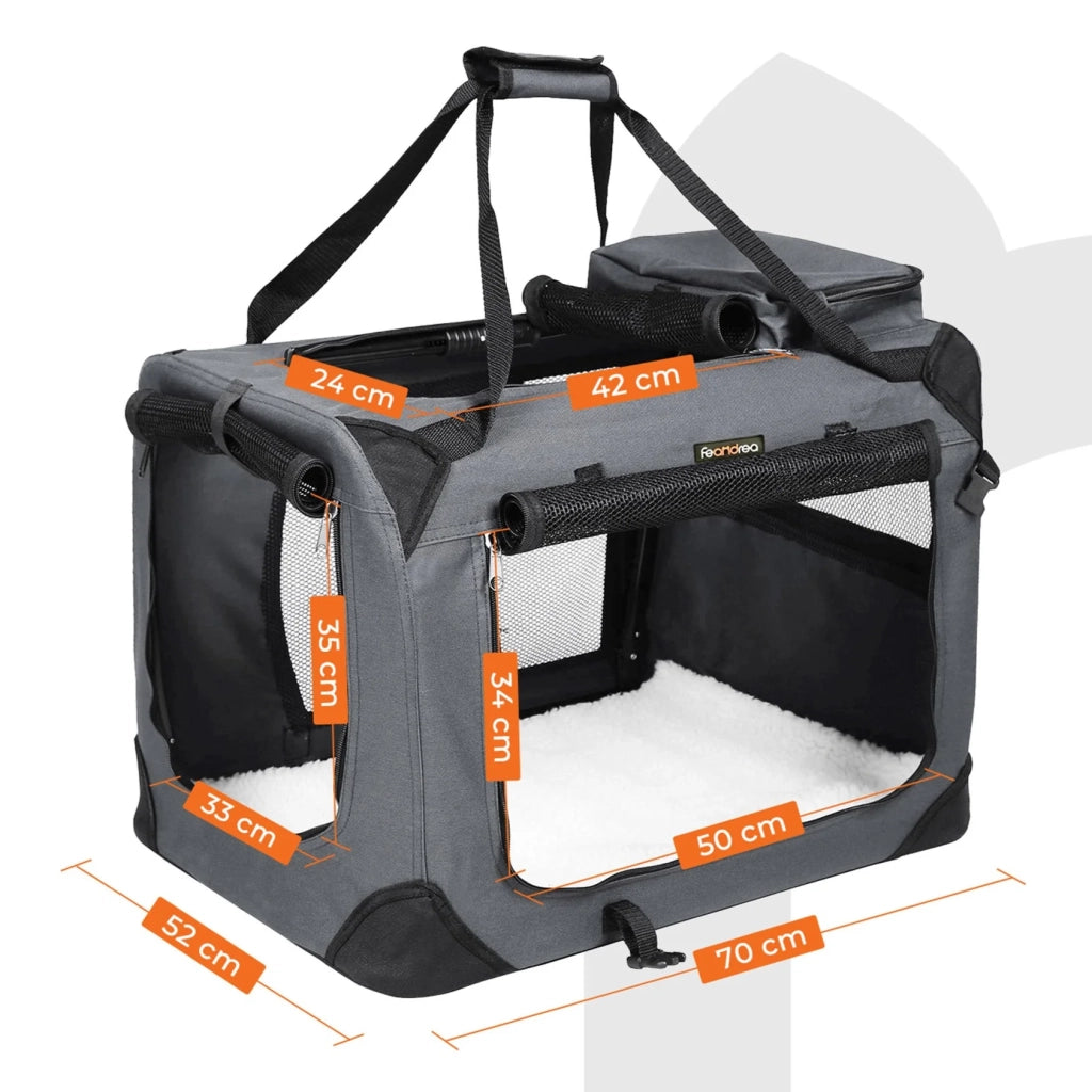 Borsa per il trasporto di cani trasportino pieghevole per gatti 70 x 52 x 52 cm grigio 12_0001243