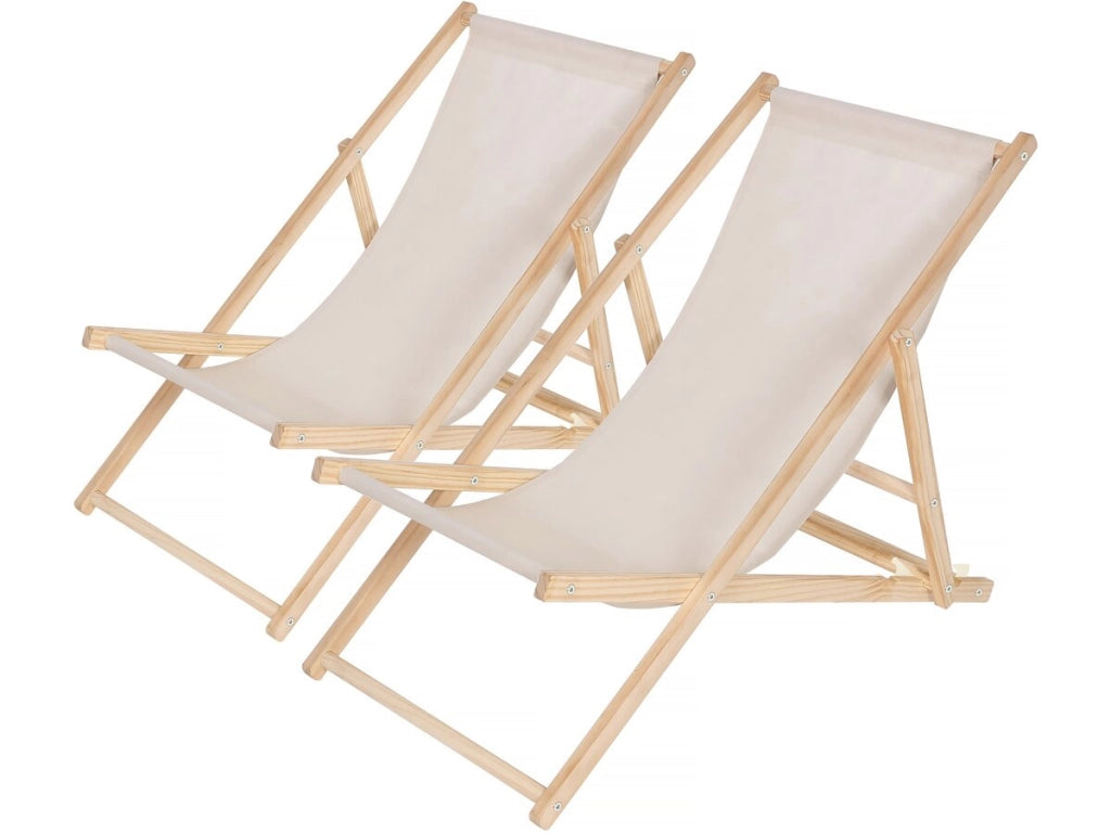 Set di 2 sedie a sdraio in legno "Chilean" - 107 x 56.5 x 81 cm Ecru