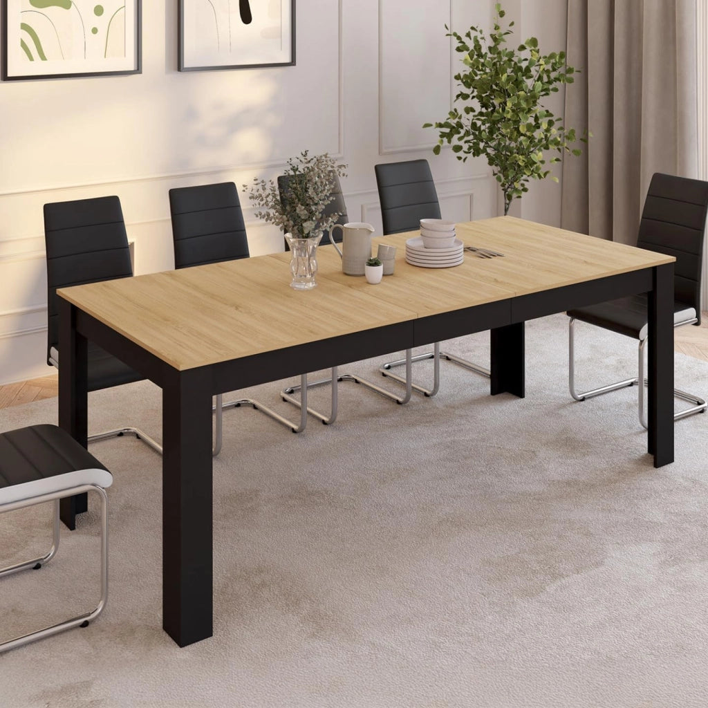 Tavolo da pranzo rettangolare ROZY 4-8 Persone Nero Piano in legno di faggio 160-200 cm