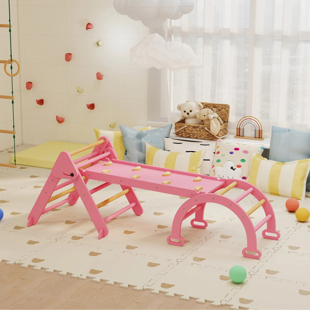 Triangolo di arrampicata Montessori con arco e rampa ¨C zephmum ¨C rosa 188x70 cm