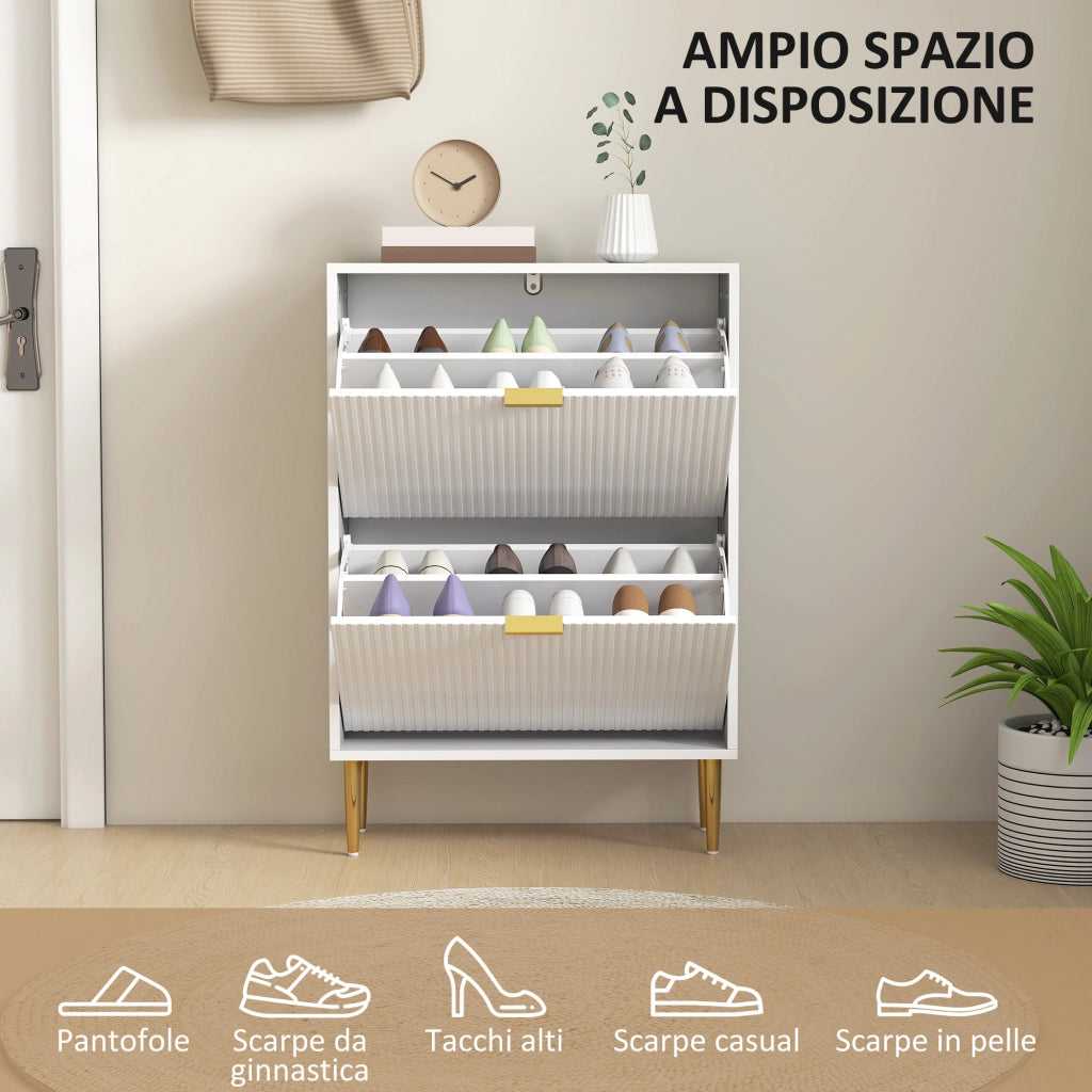Scarpiera Slim con 2 Cassetti Ribaltabili per 12 Paia di Scarpe 60x24x91,5 cm Design Moderno in MDF Bianco