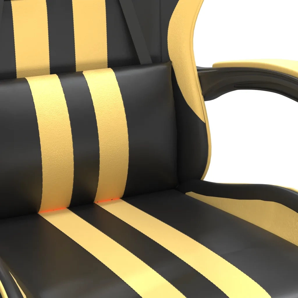 Sedia da Gaming Girevole con Poggiapiedi Nero e Oro Similpelle cod mxl 66596