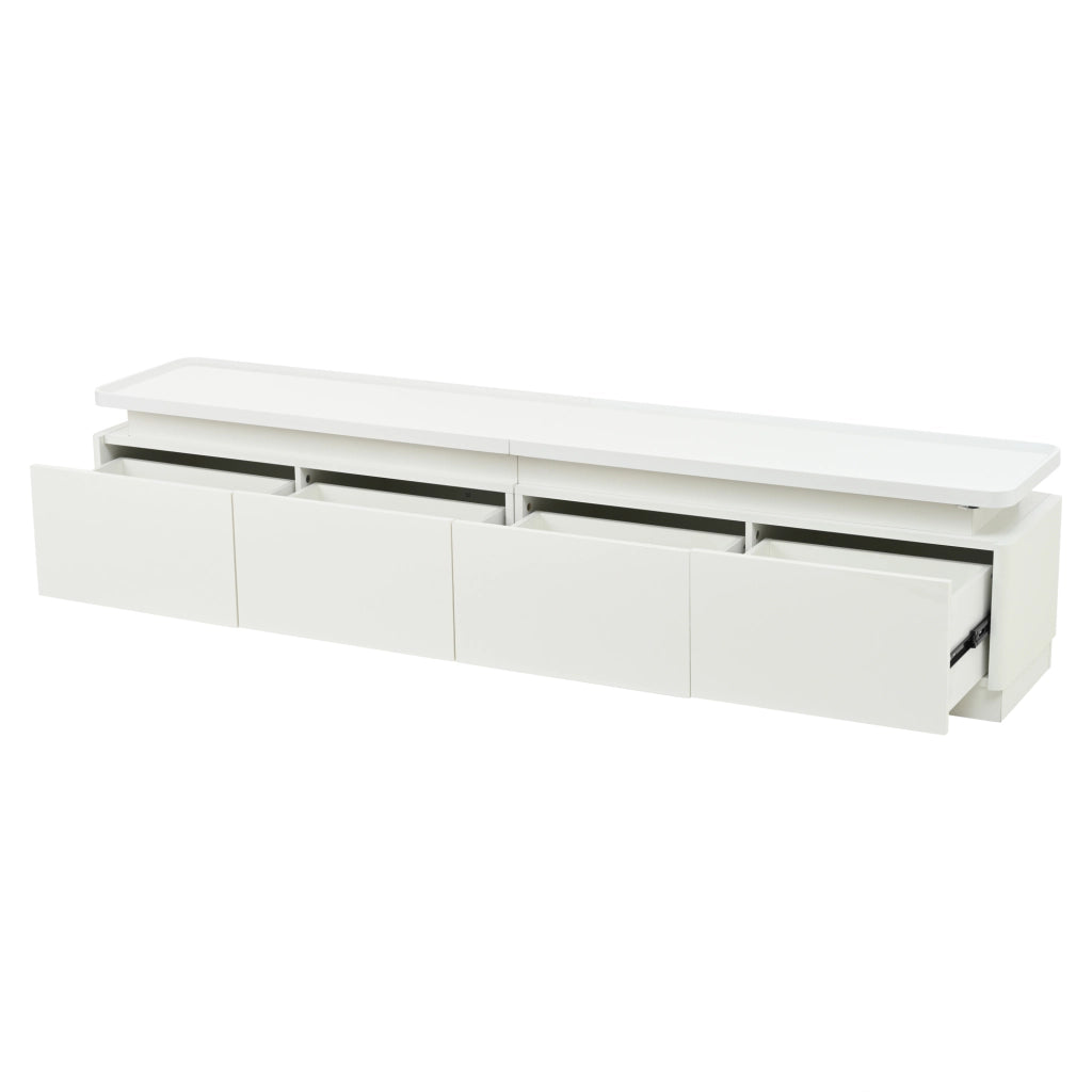 Mobile porta TV con LED, 4 cassetti e finitura lucida, per soggiorno, in truciolato bianco, 180 × 34 × 40 cm