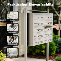 Cassetta postale condominiale autoportante, 10 posti, acciaio inox, 945 x 270 x 1500 mm, 2 moduli