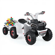 Quad atv elettrico bambini rimorchio posteriore ruote antiusura motore-Quad giocattolo interruttore un tocco veicolo per bambini 3+ anni Bianco