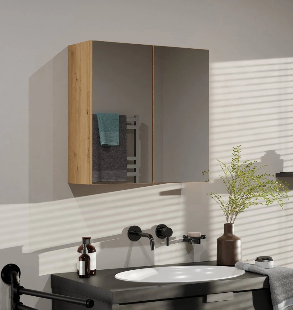 Mobile bagno sospeso con specchio sopra lavabo POLA 2dl 2 ante rovere artisan